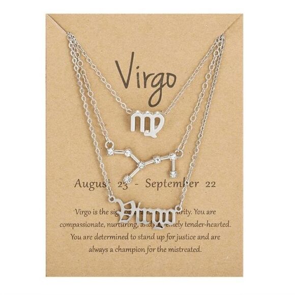 2/$21 Silver Virgo Triple Birth Constellation Necklace - Picture 1 of 3